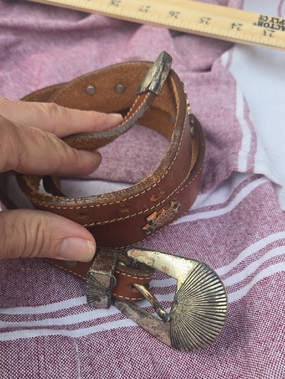 Brown Leather Belt with Rivet Detail